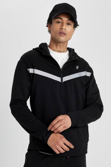 DeFactoFit Standart Fit Kapüşonlu Fermuarlı Cepli Sweatshirt