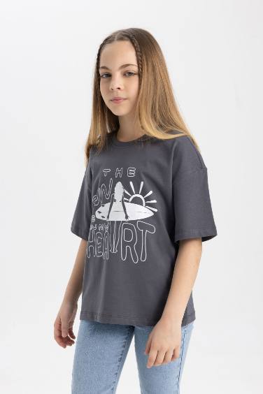 T-Shirt Coupe Relax imprimé à Manches Courtes pour Fille