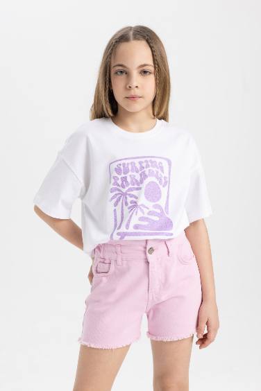 T-Shirt Coupe Relax imprimé à Manches Courtes pour Fille