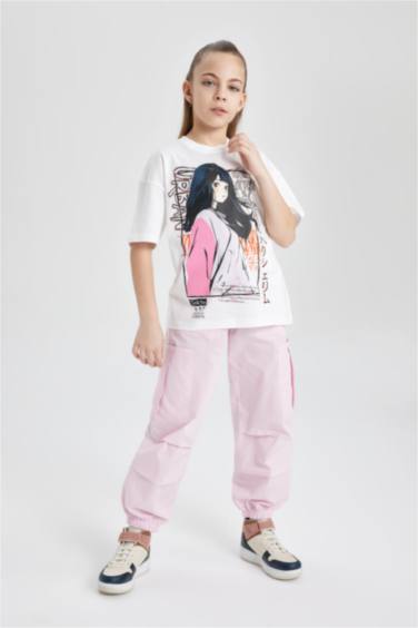 Girl Oversize Fit Crew Neck Printed Short Sleeve T-Shirt