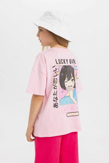 Girl Oversize Fit Crew Neck Back Printed T-Shirt