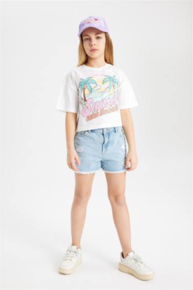Girl Crew Neck Printed Short Sleeve T-Shirt