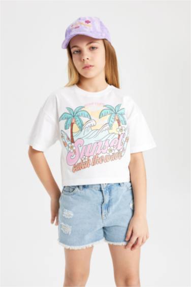 Girl Crew Neck Printed Short Sleeve T-Shirt