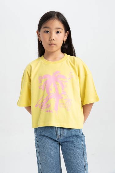 Girl Crew Neck Printed Short Sleeve T-Shirt