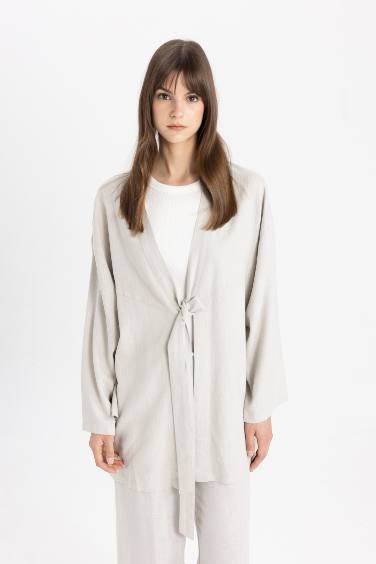 Regular Fit Shawl Collar Linen Blend Kimono