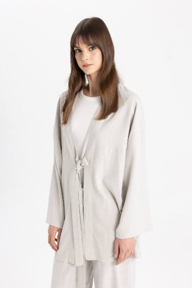 Regular Fit Shawl Collar Linen Blend Kimono