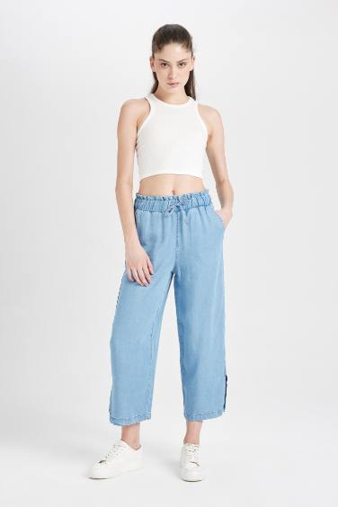 Culotte High Waist Short Wide Leg Slit Jeans