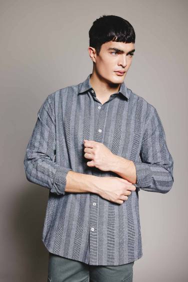 Regular Fit Shirt Collar Striped Long Sleeve Shirt