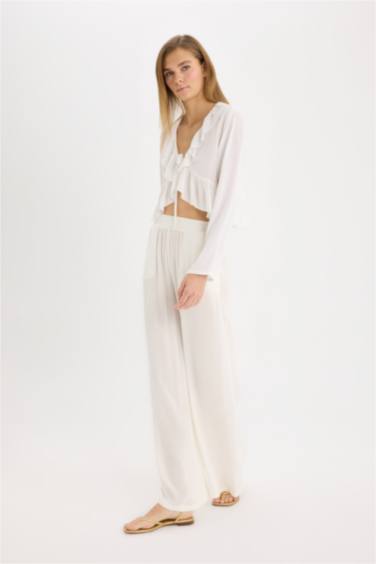 بنطرون فيسكوز وايد ليج بجيب وخصر عالي