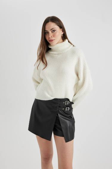 Regular Fit Faux Leather Normal Waist Short