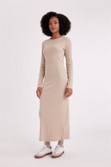 فستان ميدي ردن طويل مضلع بوديكون بياخة مستديرة