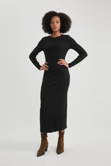 Bodycon Crew Neck Ribbed Camisole Midi Dress