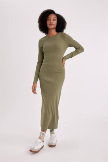 Bodycon Crew Neck Ribbed Camisole Midi Dress