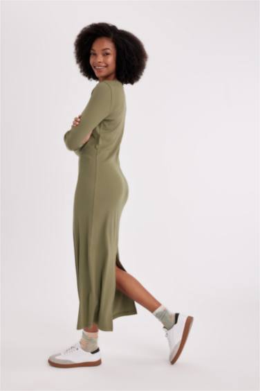 Bodycon Crew Neck Ribbed Camisole Midi Dress