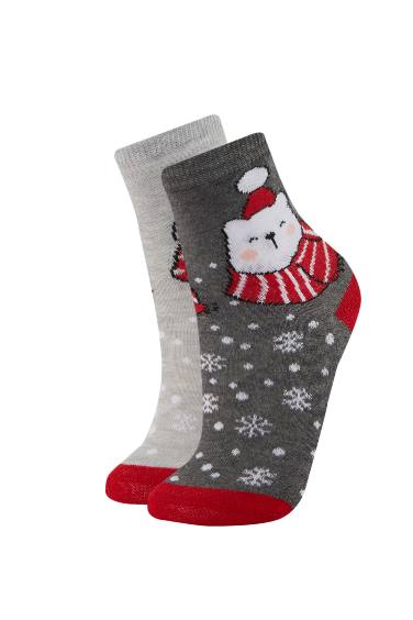 Girl Christmas Themed 2 Piece Cotton Long Socks