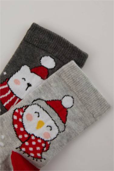 Длинные носки новогодние из хлопка для девочек, 2 пары