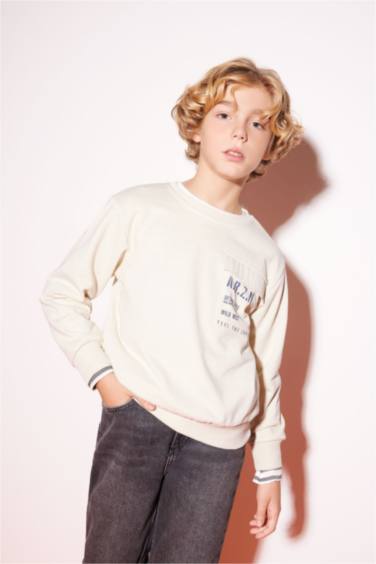 Boy Crew Neck Pocket Printed Sweatshirt