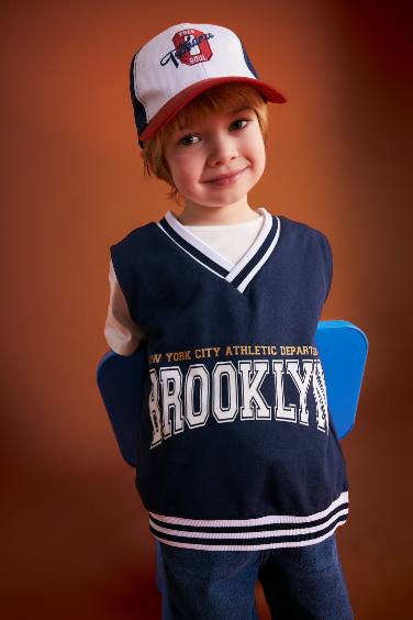 Baby Boy V-Neck Printed Vest