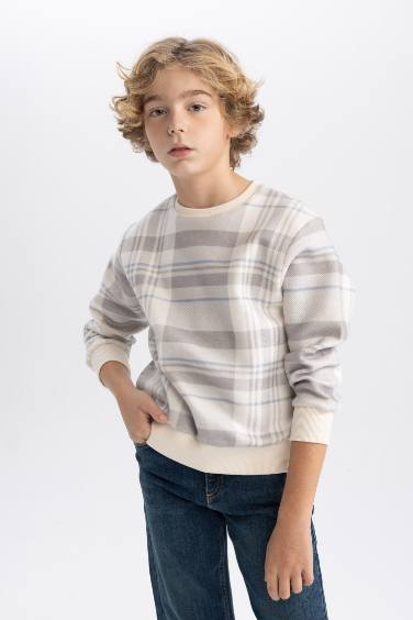 Boy Crew Neck Patterned Sweatshirt