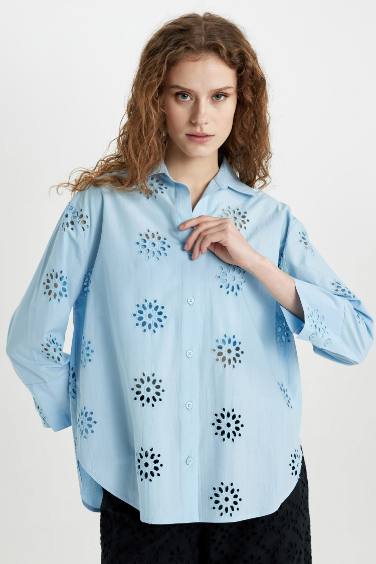 Oversize Fit Shirt Collar Embroidery Shirt