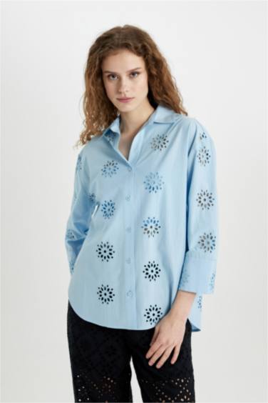 Oversize Fit Shirt Collar Embroidery Shirt