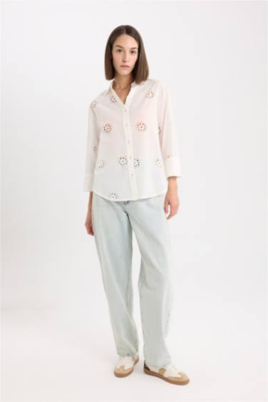 Рубашка оверсайз с длинными рукавами с вышивкой