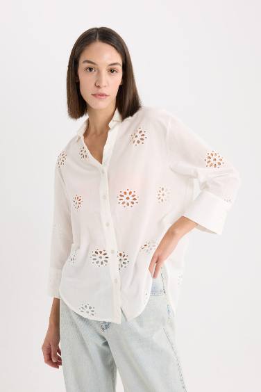 Рубашка оверсайз с длинными рукавами с вышивкой