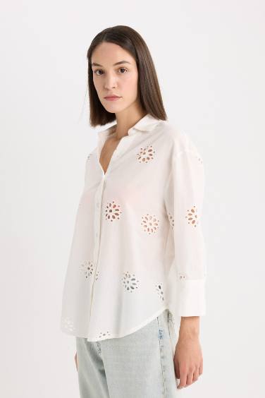 Рубашка оверсайз с длинными рукавами с вышивкой