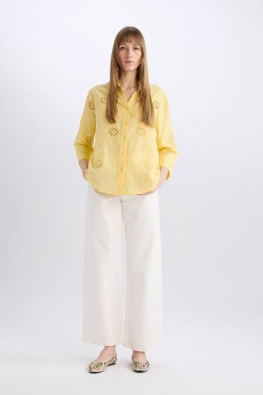 Рубашка оверсайз с длинными рукавами и воротником пиджачного типа с вышивкой