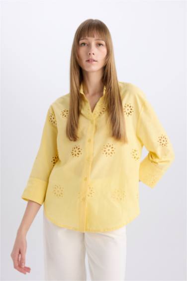 Рубашка оверсайз с длинными рукавами и воротником пиджачного типа с вышивкой