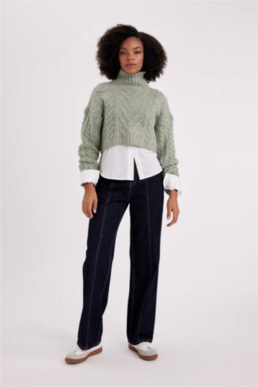 қалыпты пішім ұзартылған жаға Пулловер