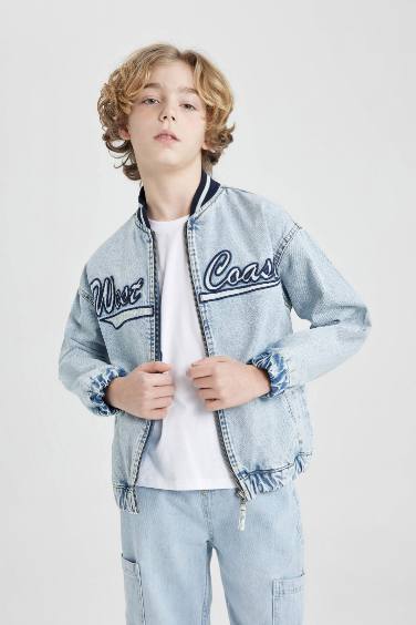 Boy College Collar Bomber Jean Jacket