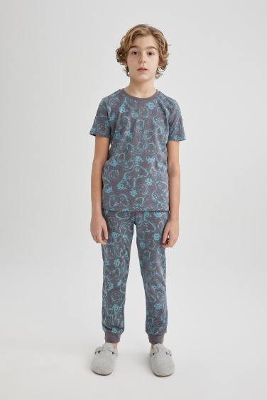 Boy Patterned Short Sleeve Pajama Set