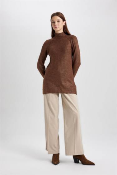 Regular Fit Half Turtleneck Basic Knitted Pullover Tunic