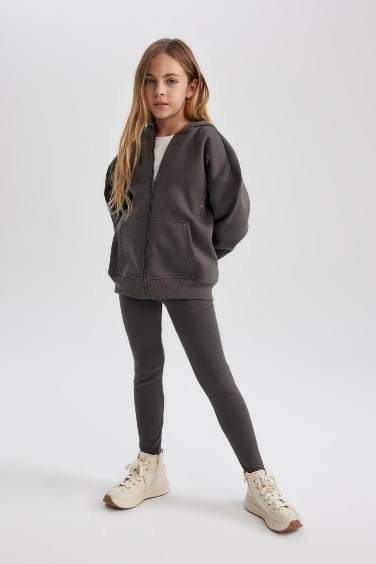 Girl Hooded Sweat Cardigan Leggings 2 Piece Set