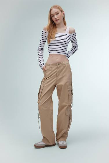 Wide Leg Cargo Gabardine Trousers