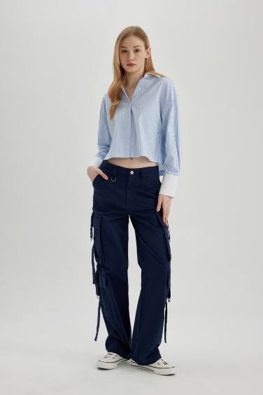 Wide Leg Cargo Gabardine Trousers