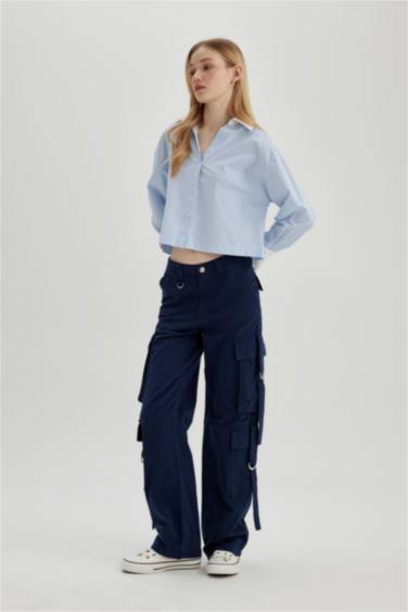 Coool Wide Leg Geniş Paça Pantolon Kargo Cepli Düz Basic