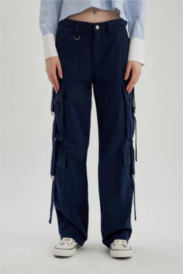 Coool Wide Leg Geniş Paça Pantolon Kargo Cepli Düz Basic
