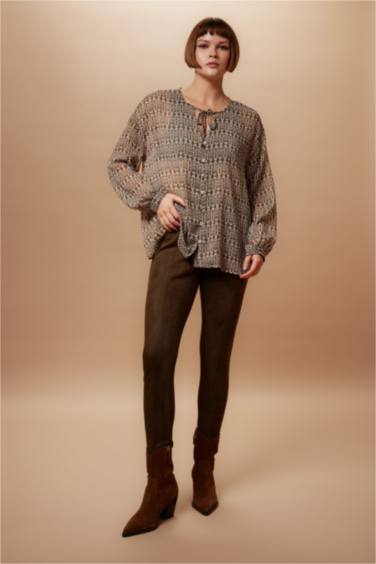 Блузка с длинным рукавом оверсайз с рукавами-фонариками для женщин