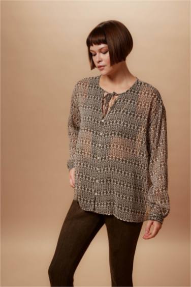 Блузка с длинным рукавом оверсайз с рукавами-фонариками для женщин