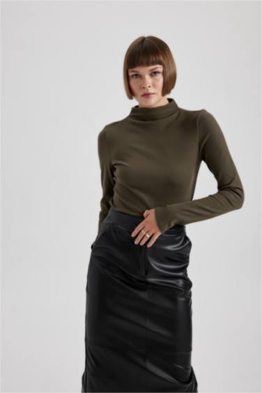 Slim Fit Turtleneck Corduroy Long Sleeve T-Shirt