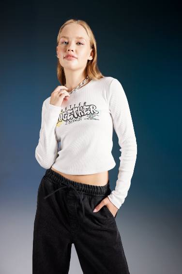 T-Shirt Coupe Slim imprimé Col Rond à Manches Longues