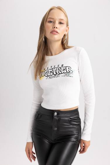 T-Shirt Coupe Slim imprimé Col Rond à Manches Longues