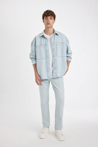 %100 Pamuk Oversize Geniş Kalıp Jean Uzun Kollu Gömlek