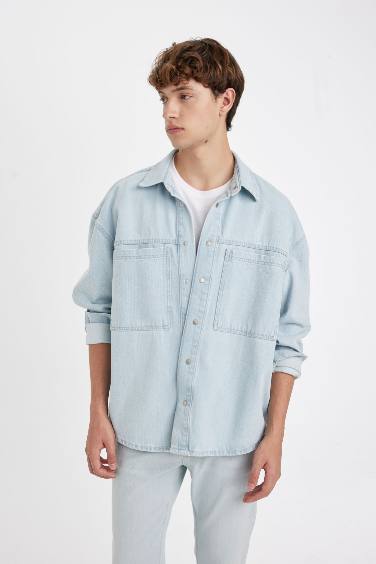 %100 Pamuk Oversize Geniş Kalıp Jean Uzun Kollu Gömlek