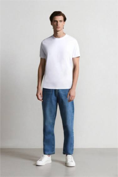 %100 Pamuk Baggy Fit Geniş Kalıp Normal Bel Geniş Paça Jean Pantolon