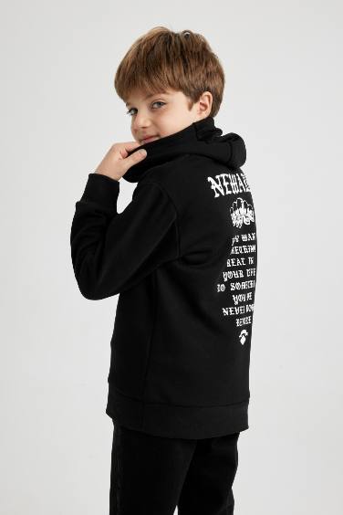 Boy Hooded Printed Thick Sweatshirt