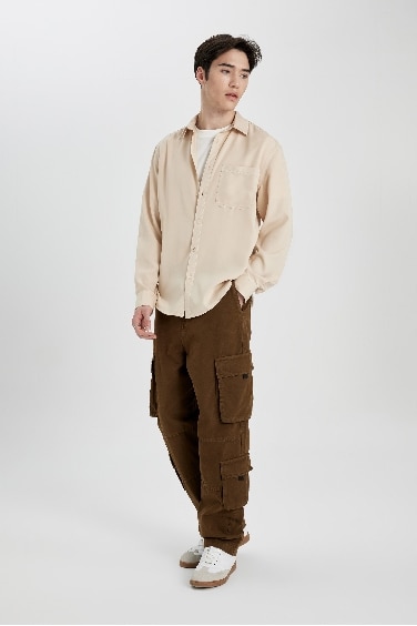 Baggy Fit Regular Hem With Cargo Pocket Gabardine Trousers