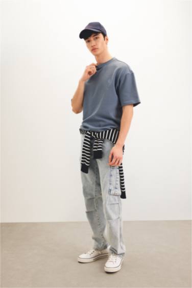 تيشيرت نص ردن مطبوع قصة مريحة بياخة مستديرة